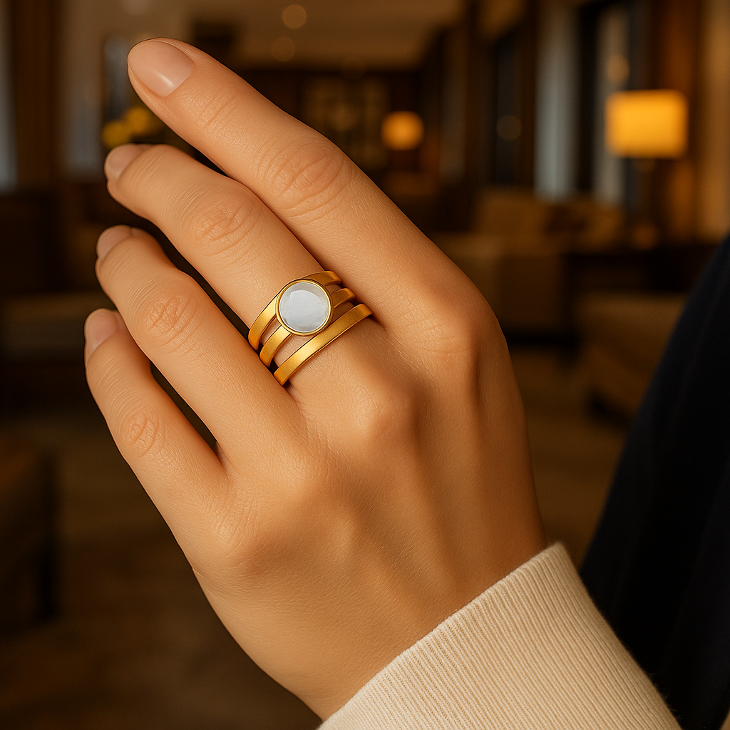 Ana - Vintage zlati prstan z vloženim mesečevim kamnom