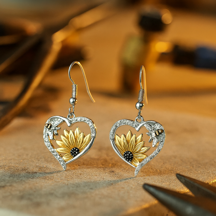 Klara - Vintage boho viseči uhani s sončnico in čebelico